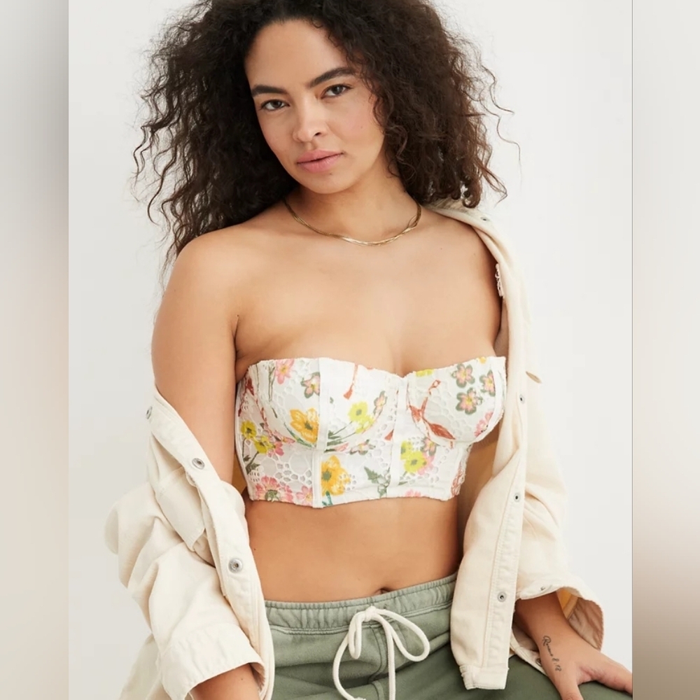 NWT Aerie Show Off Eyelet Unlined Bra Floral Lace Bustier 36C - Picture 4 of 17